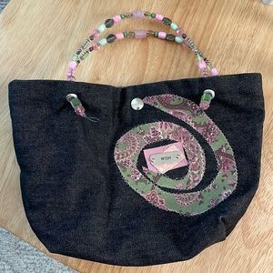 Handmade purse with beaded handle | pink and green